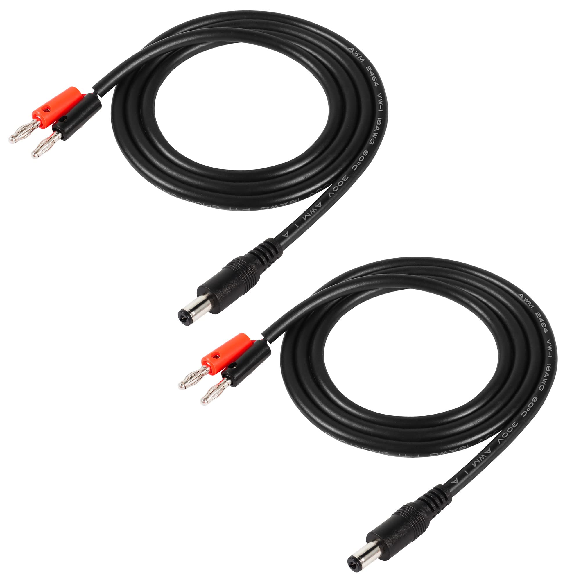 PNGKNYOCN DC 5.5mm x 2.1mm to 4mm Banana Plugs Cable,DC 5521 Male to 4mm Bullet Banana Plug 18AWG Cable Connector 1M/ 3.2FT (2-Pack)
