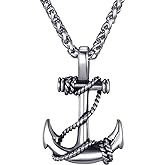MOO&LEE Mens Stainless Steel Nautical Anchor Necklace Vintage Navy Mooring Rope Anchor Pendant with 24 Inches Link Chain