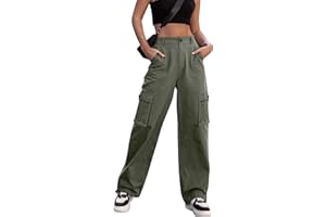 ZMPSIISA Women High Waisted Cargo Pants Wide Leg Casual Pants 6 Pockets Combat Military Trousers
