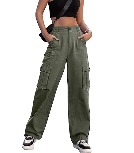 ZMPSIISA Women High Waisted Cargo Pants Wide Leg Casual Pants
