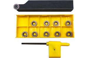 KINRITE 5/8" Metal Lathe Cutting Tool Turning Tool Holder SRAPR1616H10 + 10pcs RPMT10T3 (R5) Carbide Turning Inserts Round Replacement Inserts for Lathe Tools (R5 inserts with 1pc holder)