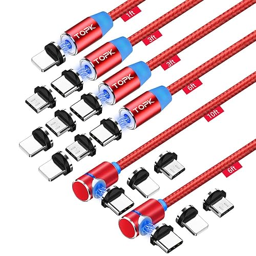 TOPK USB Magnetic Cable,Micro USB and USB C 2in1, 90 Degree Right
