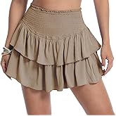 HOKOYI Women's Summer High Waist Smocked Ruffle Skirt Cute Flowy Layered Mini Skirt Skort Beach Casual