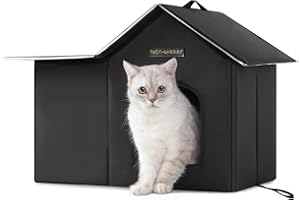 Rest-Eazzzy Outdoor Cat House, Feral Cat House Insulated with Mat and Clip, Weatherproof and Insulated, Cat Beds for Cats Kittens Puppies, Never Blow Away (Black, M 13" X 17" X 20")