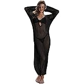 Leoparts Women's Knitted Swimsuit Cover Up 3D Floral Hollow Out Open Back Tie-Up Maxi Dress Beachwear Coverup Dresses