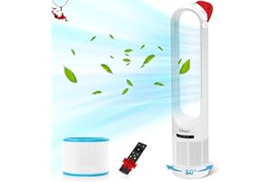 Hiluce Oscillating Quiet Tower Fan for Large Room,Bladeless Fan for Bedroom,20dB Cooling Standing Fan with Remote,Touch, LED Display 8 Speeds 9H Timer 42" Large White