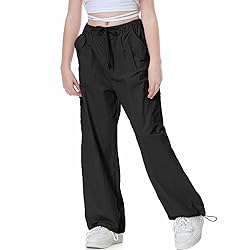 Rolanko Parachute Pants for Girls Baggy Y2K Cargo
