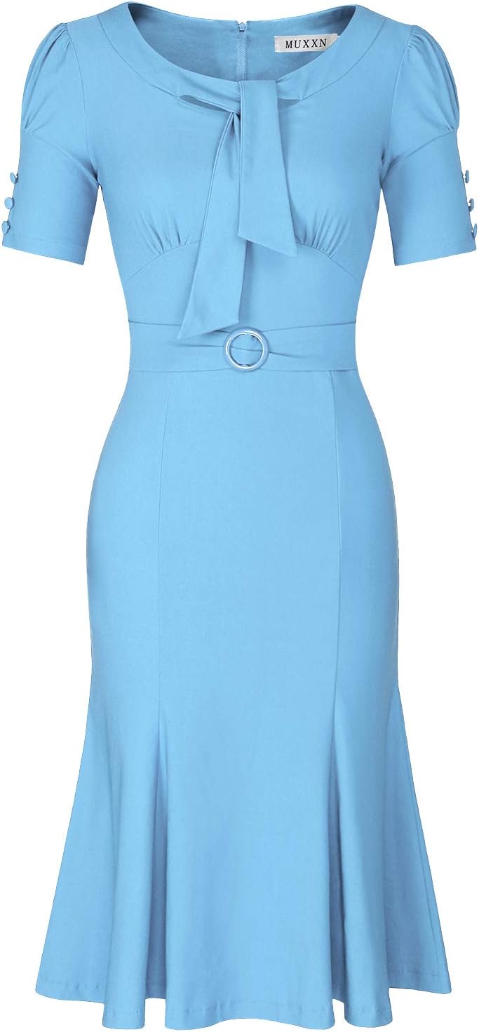 Muxxn Womens Retro 1950s Style Short Sleeve Formal Mermaid Dress