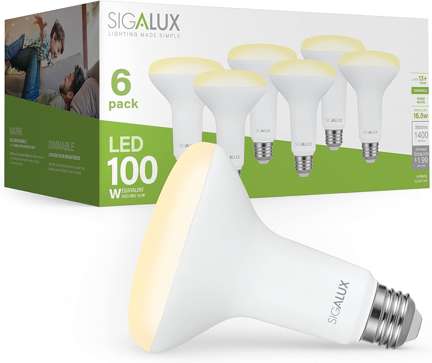 Photo 1 of Sigalux LED Flood Lights Indoor, BR30 Bulb 100W Equivalent, Dimmable Recessed Can Lights 2700K Soft White 1400LM, E26 Base Bulged UL Listed, Pack of 6