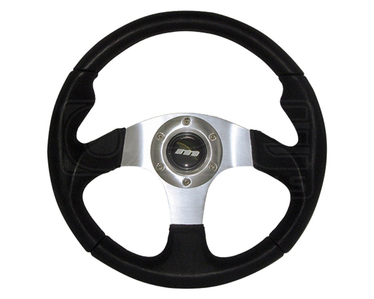 Mountney M32M311S M Range Steering Wheel , With Silver Anodised Center, 3 Spoke in Black Leather, 320mm in Size