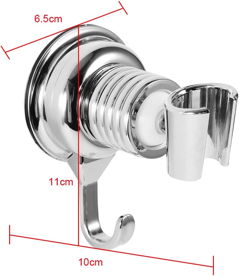 Ymiko Shower Head Holder, Adjustable 360° Rotatable Shower Head Bracket with Hook, Suction Cup Mount, Silver, ABS and Rubber Frame - Image 4
