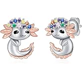 Axolotl/Highland Cow/Panda/Giraffe Stud Earrings 925 Sterling Silver Cute Animal Earrings with with Colored Zircon Animal Jewelry Gift for Girls Women