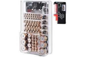 naashgia Battery Organizer Storage case with Tester, Battery Case with Cover Waterproof and Dustproof, Hard Battery Vault Hol