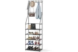 iabifo 3-in-1 Coat and Shoe Rack Space-Saving Entryway Furniture for Various Home Settings,Easy Assembly Hall Tree, Multifunctional Storage Solution，Black