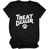 Semisun Treat Dealer T Shirt for Women Cute Dog Paw Print Graphic Tees Funny Dog Mom Shirt Puppy Lover Gifts Casual Tops