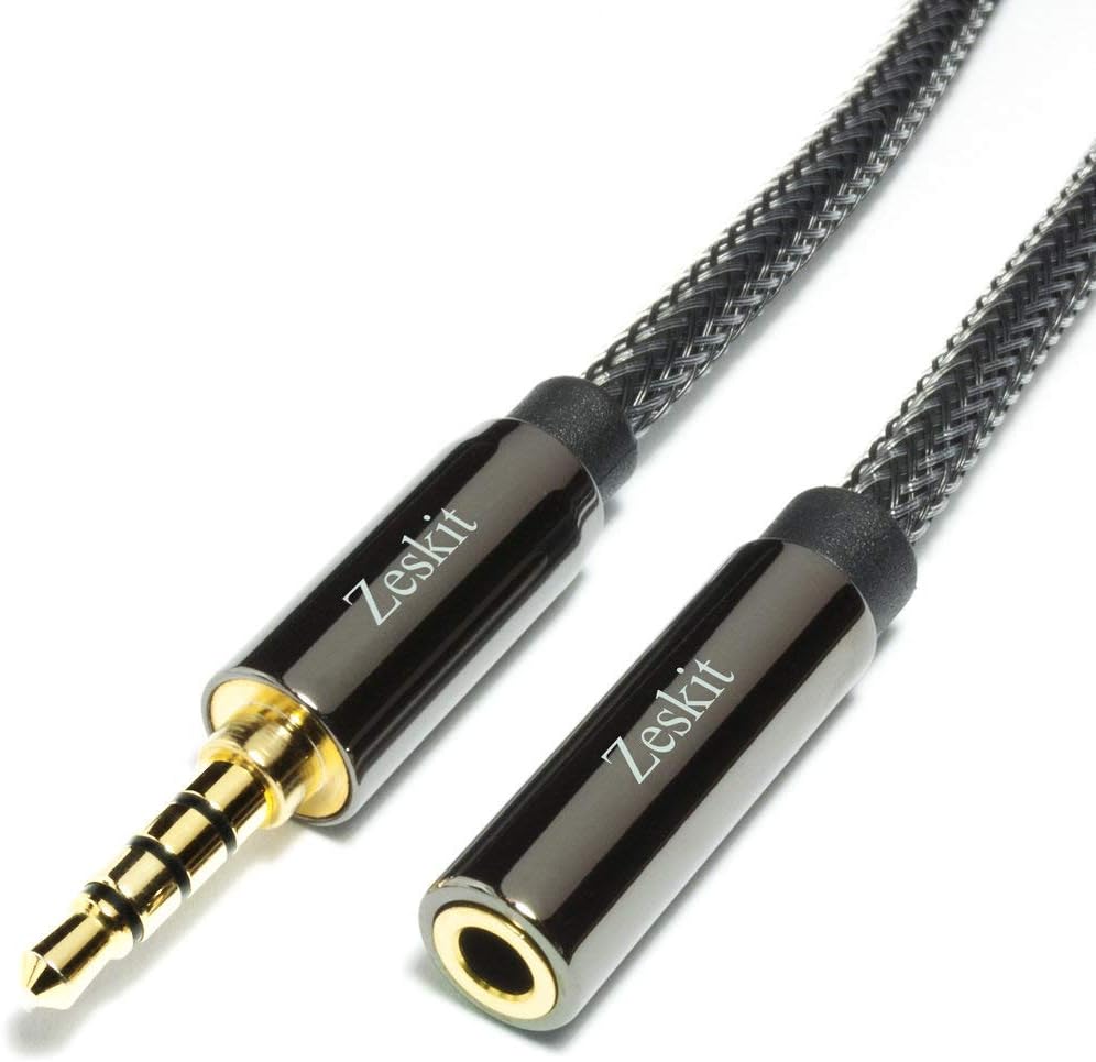 Zeskit 12 Feet Premium Audio Extension Cable, Nylon Braided, 3.5mm TRRS 4 Poles Jack (Male to Female)