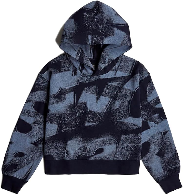 Donna Sprayed Letters Loose Hooded Sweater, Multicolore (osaka blue sprayed letters D26088-D325-H317), S