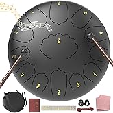 Large Steel Tongue Drum Handpan: 12 Inches 13 Notes Rain Drums for Outside Garden, Meditation Hand Pan with Music Book, Mallets and Carry Bag, Musical Instrument for Adult Kid Gift (Black)