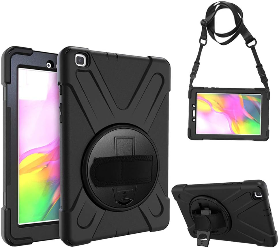 Rantice Samsung Galaxy Tab A 8.0 2019 Case, Heavy Duty Rugged Shockproof Drop Protection Case with 360 Stand, Hand Strap & Shoulder Strap for Galaxy Tab A 8.0 Inch 2019 Without S Pen T290/T295 (Black)