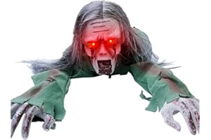 Joliyoou Halloween Decoration, 43.3-Inch Touch & Voice Activated Crawling Zombie, Scary Groundbreak Animated Halloween Zombie Prop for Halloween Outdoor Decor