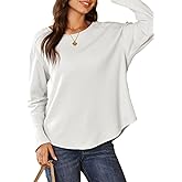 Dokotoo Women's Oversized 2026 Spring Waffle Knit Tops Crew Neck Long Sleeve Casual Pullover T Shirts