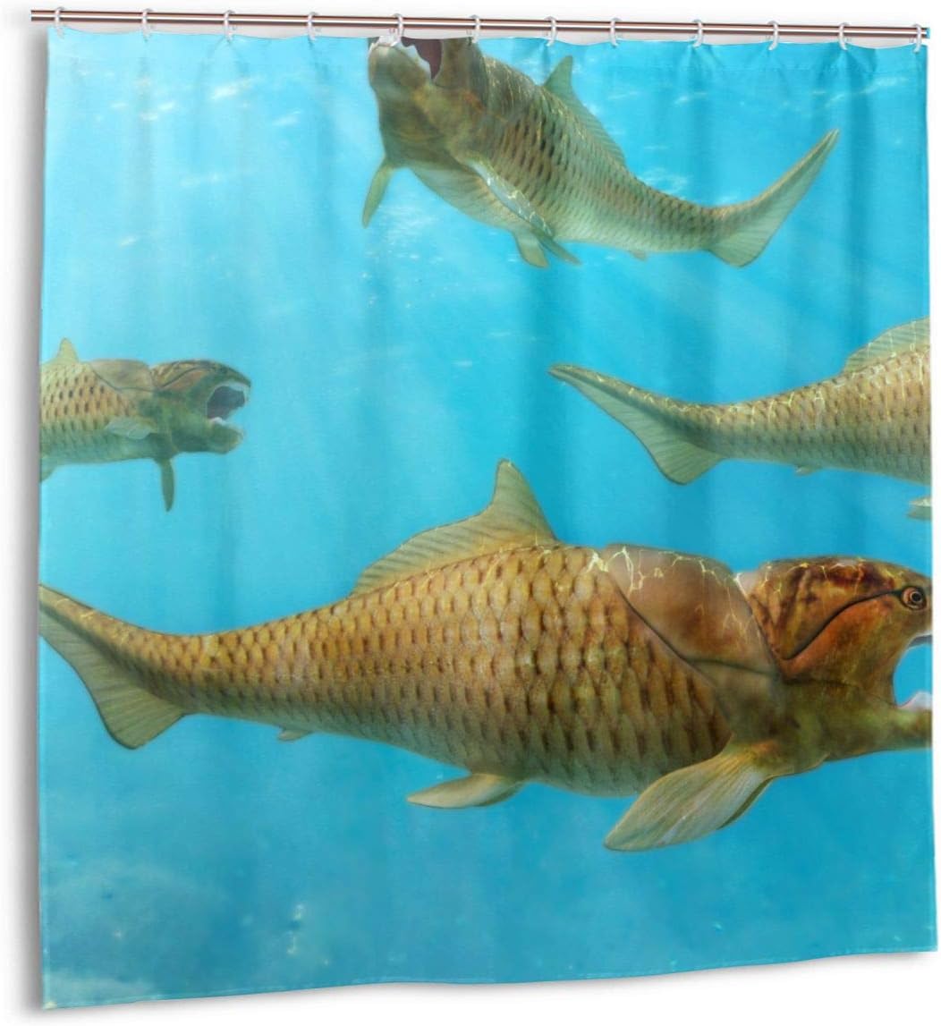 Airmark Shower Curtain for Bathroom Decor Curtains Set,Group of Dunkleosteus Circling Fabric Bath Curtains with Hooks 72x72in