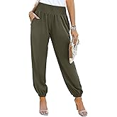 Dokotoo Womens High Waisted Pants Summer Casual Loose Wide Leg Palazzo Flowy Beach Trousers with Pockets
