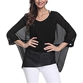 Ckikiou Plus Size Batwing Flowy Semi Sheer Chiffon Blouse Tunic for Women Summer Floral Print Boho Beach Cover ups