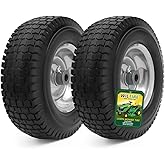 Wiltire 13x5.00-6 Flat Free Tire and Wheel Assemblies (2 Pack),13 x 5 x 6 Solid Rubber Tires and Wheel for Riding Lawn Mower - With 3/4" Bushings (Extra 5/8" Bushings) and 3" Centered Hub (Grey)
