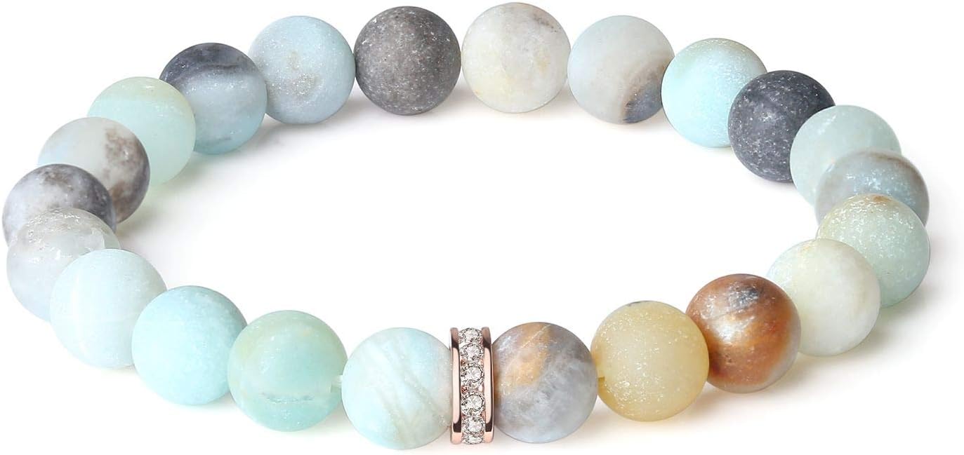 OKIKO Womens Chakra Bracelet Rose Quartz/Amazonite/Turquoise Healing Power Boho Gemstone Charm Handmade Jewelry