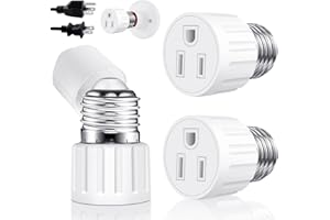 UIOUIOP (2 Packs) 3 Prong Light Socket to Plug Adapter, E26 E27 Light Socket Outlet Adapter Polarized Light Bulb Plug Adapter, Stability Performance & Professional Materials Light Bulb Adapter (White)