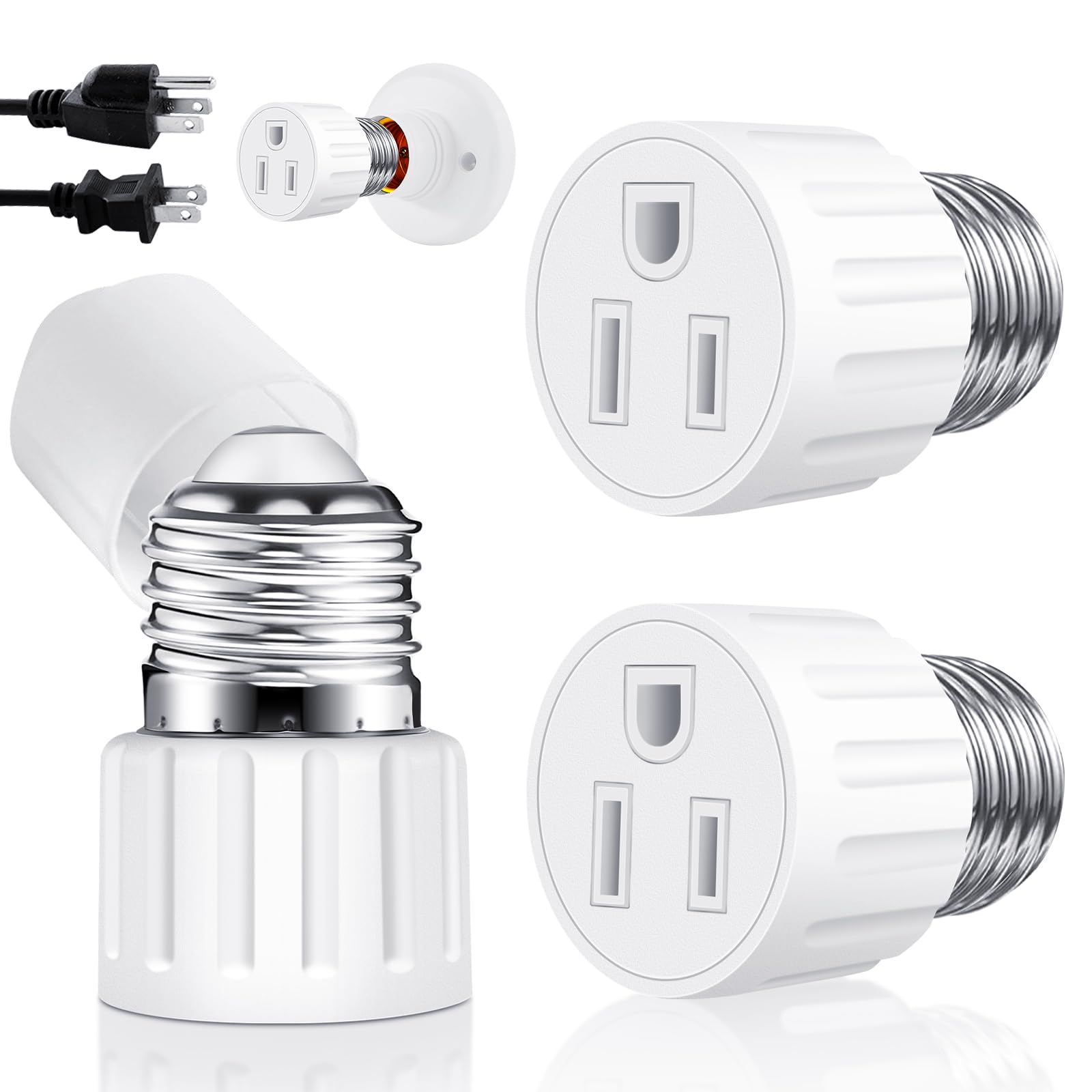 Photo 1 of (2 Packs) 3 Prong Light Socket to Plug Adapter, E26 E27 Light Socket Outlet Adapter Polarized Light Bulb Plug Adapter, Stability Performance & Professional Materials Light Bulb Adapter (White)