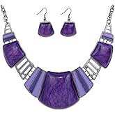 YAZILIND Vintage Ethnic Tibetan Sliver Turquoise Bib Collar Earrings Necklace Jewelry Set Women
