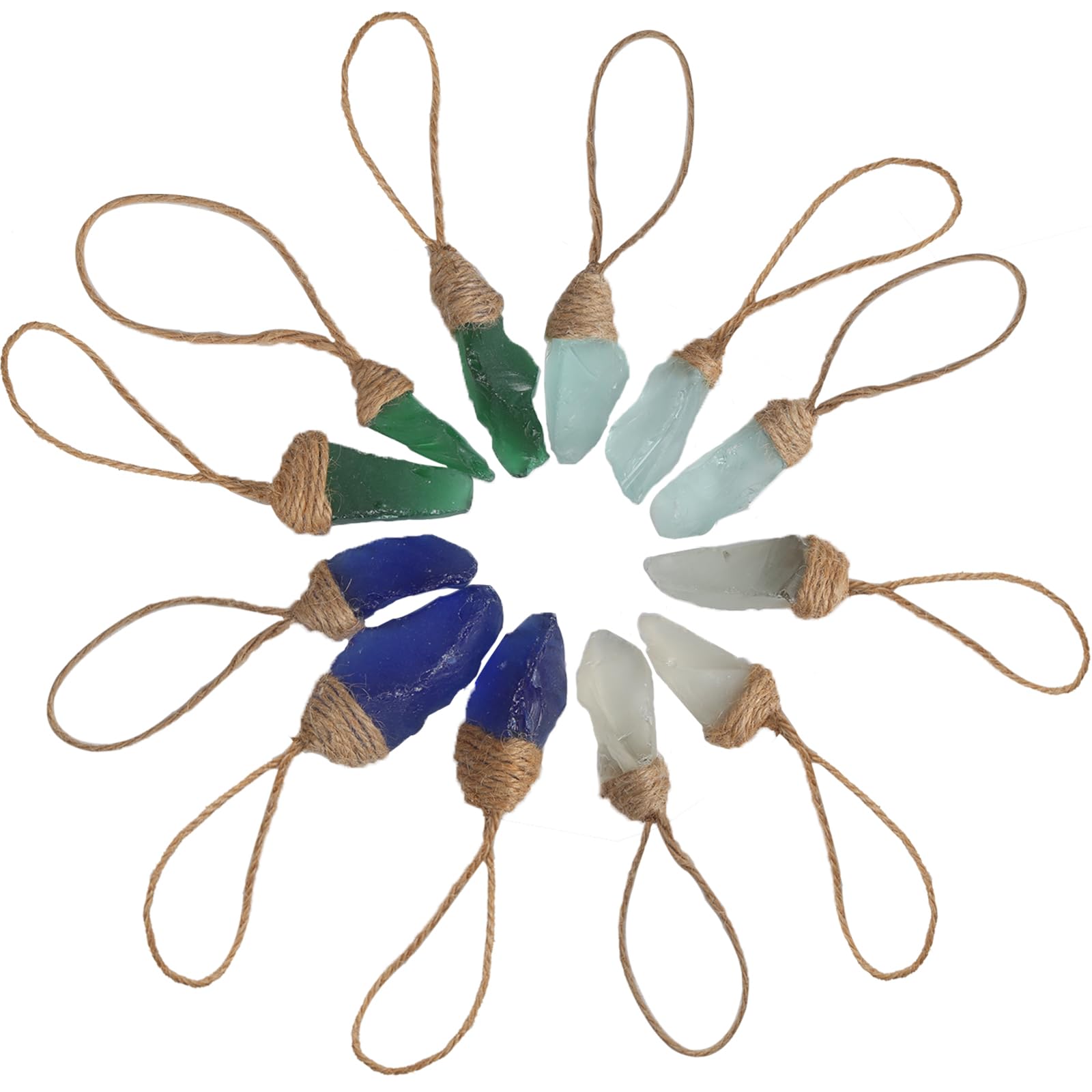 Photo 1 of 12PCS Handmade Sea Glass Block Ornament Pendant - Sea Glass Crafts Coastal Decorative, Beach Themed SeaGlass Ornament Sets for Christmas Tree, Centerpiece, Home Decor Beach Weddings and More