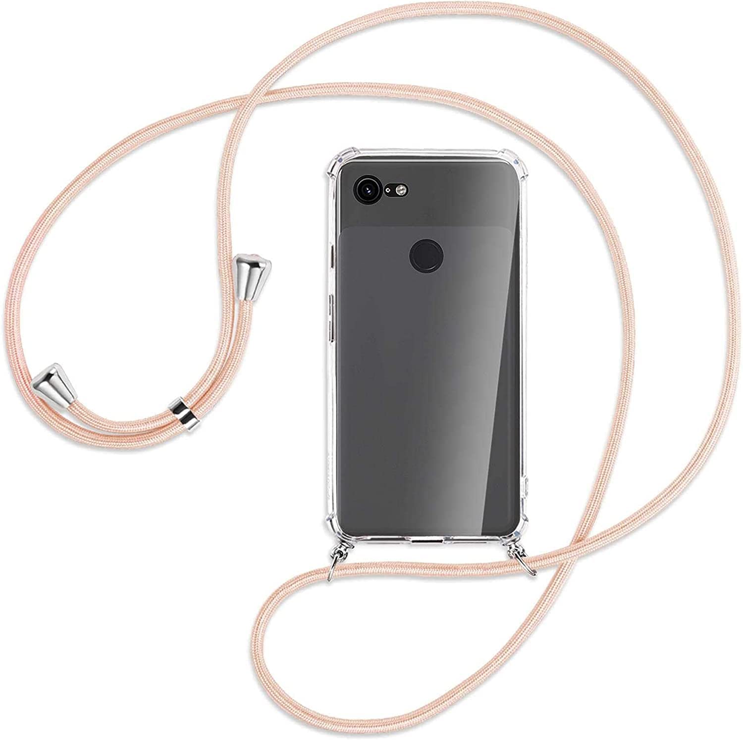 SIMao Necklace Case for Google Pixel 3a -Cover with Neck Strap Clear TPU Phone Chain Case Crossbody Necklace with Cord Transparent Silicone Case with Adjustable Lanyard Case with Strap Cord,Pink