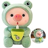 NCAIUNAE Cute Pig Stuffed Animals, Piglet Dressed up with Frog - Rabbit Plush Toy, Suitable for Boys and Girls Children's Birthday Gift 9.8inches (Green)