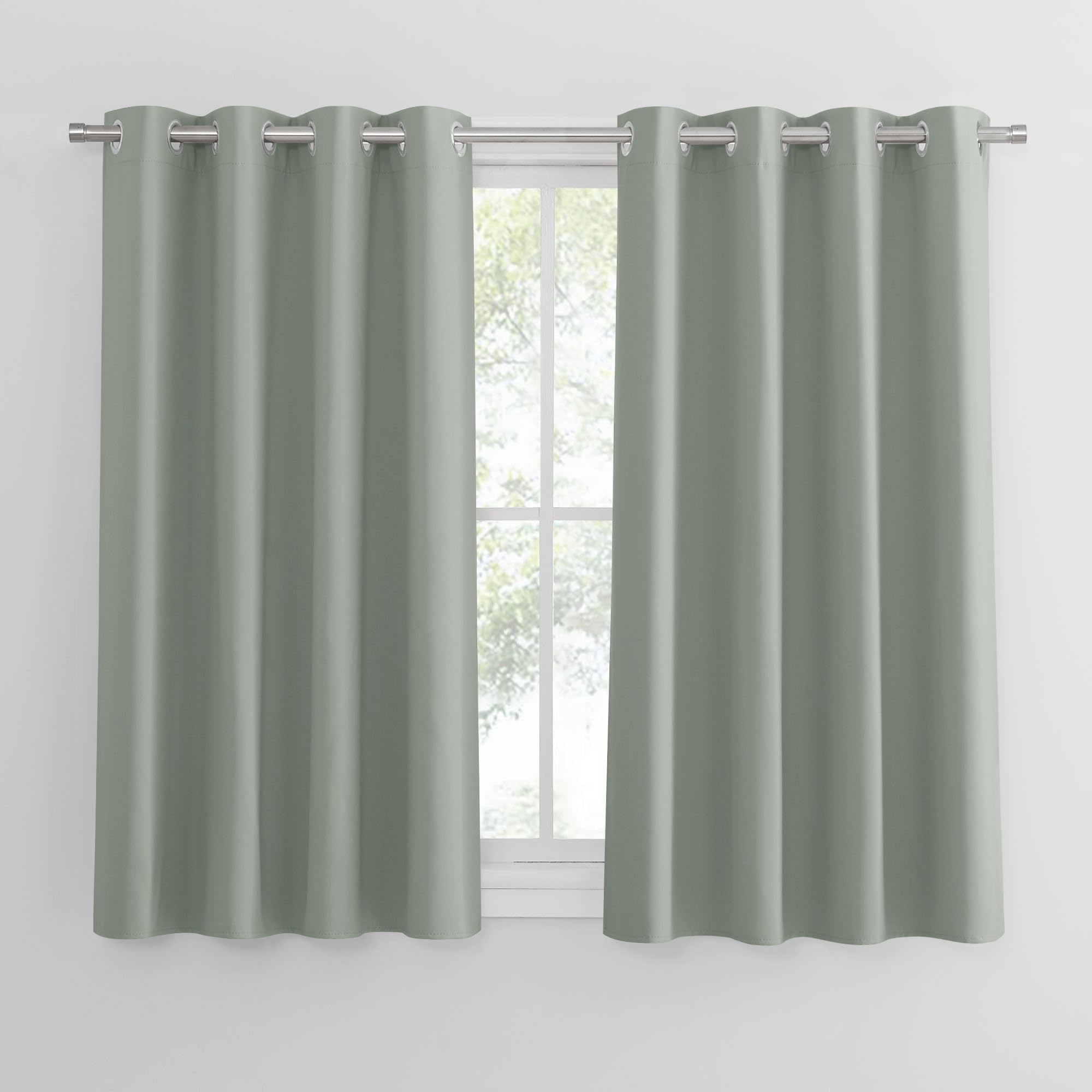 PONY DANCE Sage Green 2 Pieces Thermal Curtains - Eyelet Blackout Energy Saving Curtains & Drapes Room Darkening for Privacy Protect & Light Block for Living Room Bedroom, 52 Inch Width x 54 Inch Drop