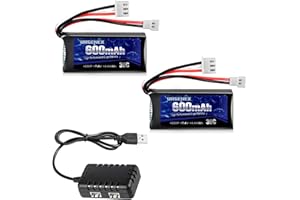 URGENEX FCX24 Battery 7.4V Lipos 2S 30C 600mAh Rechargeable Lithium Battery with Molex Plug Compatible with FMS RC Car and Most 1/10, 1/16, 1/18, 1/24 Scale RC Cars Trucks with 1TO2 USB Charger