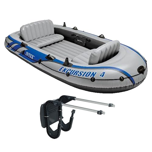 Intex Excursion 4 Inflatable 4 Person Fishing Boat Raft Set with Motor ...