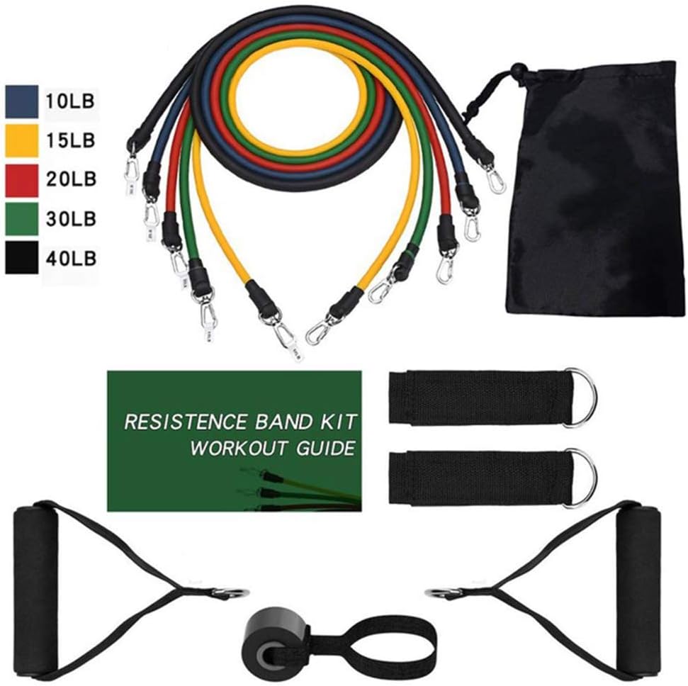 HXHDBAO Exercise Resistance Bands Set with 5Tubes,Latex Resistance Loop Straps,Hand Grips,Door Anchor,Foot Ring and Storage Bag for Women Yoga,CrossFit,Men Gym,Home Workout Fitness Strength Training