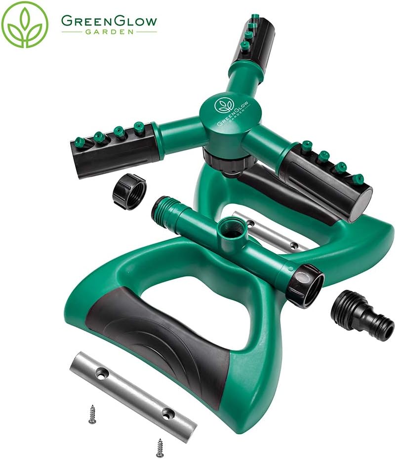 GreenGlow Garden Weighted Rotating Sprinkler - Best Garden Sprinklers, Watering Grounds, Misting Yard Plants - Gardening Water Rotator, Backyard Sprayer, Lawn Spinners - Heavy-Weight Stabilizers : Garden & Outdoor