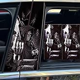 Alvorox 1 Pair Car Center B-Pillar Vinyl Stickers, Waterproof Sun Protection Scratch Cover Dark Style Personalized Creative for Vehicle Door Pillar, Horror Skull Skeleton