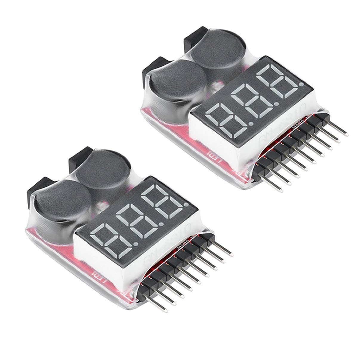 ARCELI Lipo Battery Tester, 2-8S Digital Voltage Monitor with Buzzer Alarm, Compact Voltmeter for LiPo Life LiMn Li-ion Battery (2PCS)