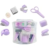 8 Pack Mini Office Supply Kit Portable Case with Scissors,Tape Dispenser Set, Punch,Pencil Sharpener, Mini Stapler with Staples and Staple Remover (Purple)