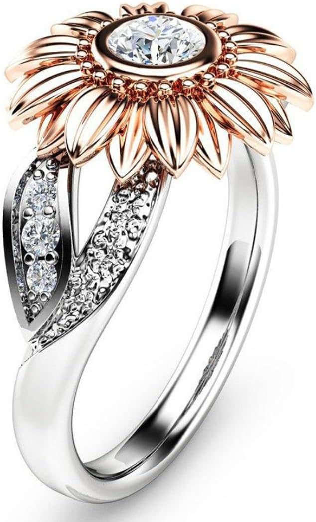 Promise Ring, Muranba Sterling Silver Floral Round Diamond Sunflower Ring for Women