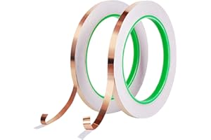 Meideal Copper Foil Tape [2 Rolls] (1/4inch X 22yd Each) with Dual Conductive Adhesive Copper Tape for Guitar, Electrical Repairs, Arts & Crafts, Stained Glass, Paper Circuits, Soldering, Grounding