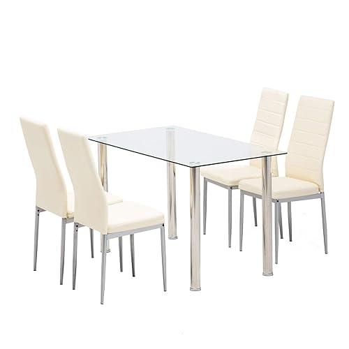 Mecor 5-Piece Dining Table Set, Glasstop Kitchen Dinner Table Set