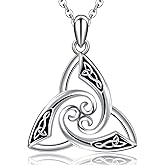CHIC ARTSY 925 Sterling Silver Irish Trinity Celtic Knot Necklaces Oxidized Good Luck Triskele Celtic Knot Fine Jewelry Goddess Of The Moon Pendants Necklace For Women Grandma, Mom, Aunt, Sister, Niece