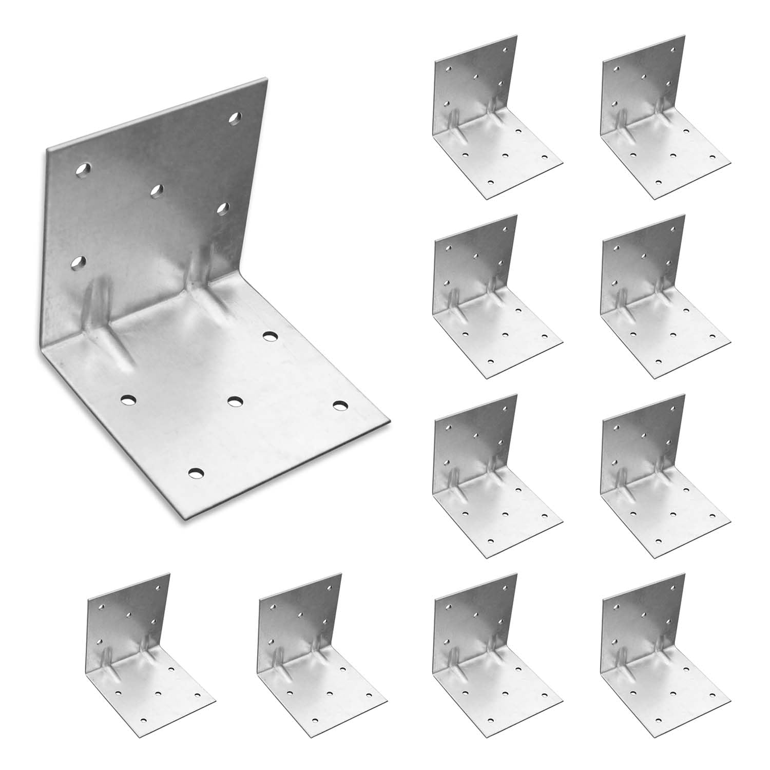 OMIDEAS 10 x Corner Brackets (80 x 80 x 80) Angle Reinforced Metal Braces Wood Timber Galvanised Steel Sheet Connecting Joining Fixing L Repair Connector