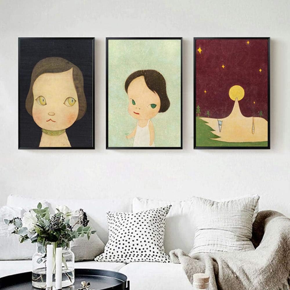 Amazon 日本の女の子描画奈良美智絵画睡眠人形キャンバスプリントキッズルームアートポスタークリスマスの装飾キャンバス印刷 60x80cm フレームレス ウォールステッカー オンライン通販